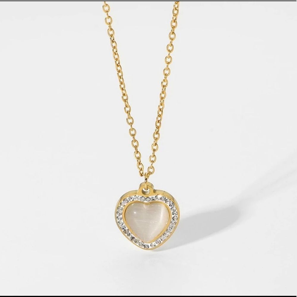 18K Gold PVD Plated Stainless Steel Opal Heart Necklace